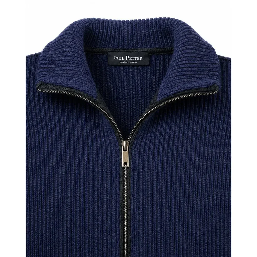 Phil Petter Austria Navy Wool Blend Zip Cardigan Jacket XL 48
